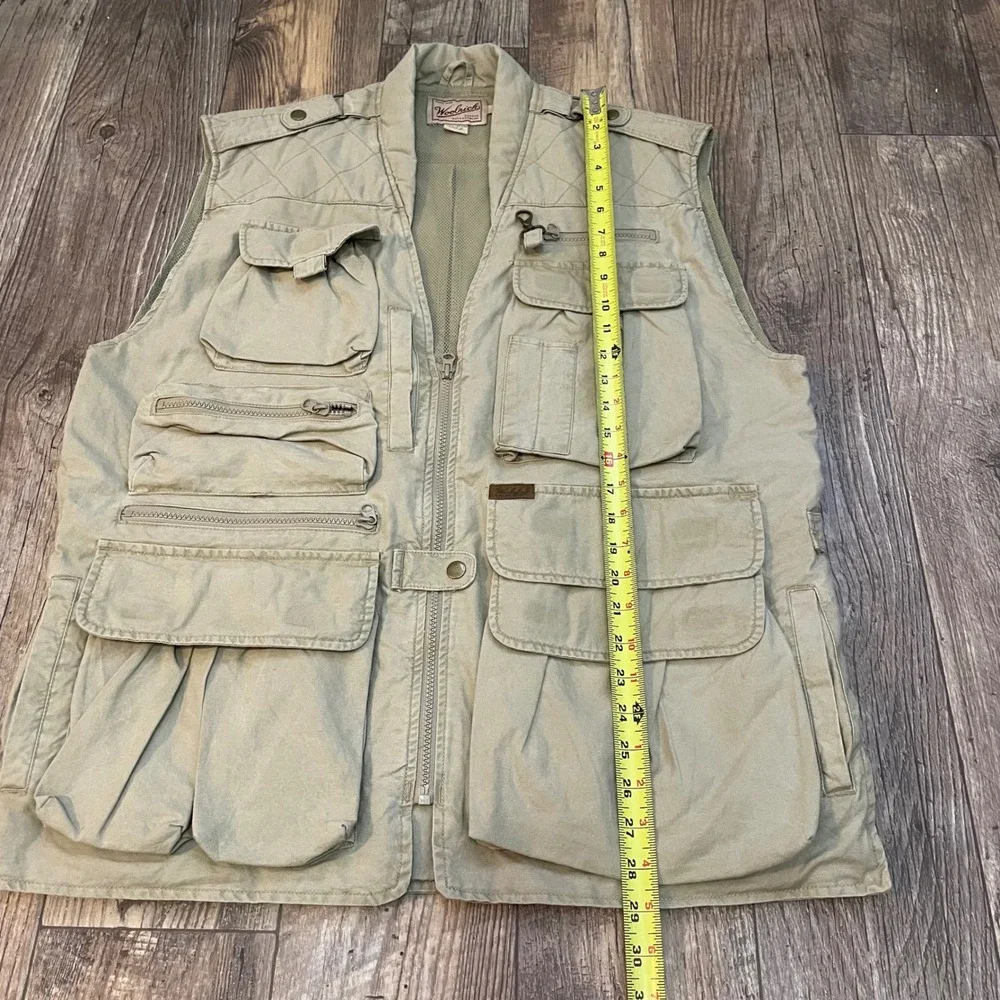 Woolrich Men Khaki Cotton Fishing Utility Vest Multi Pocket Large Rugged Outdoor - Picture 6 of 7